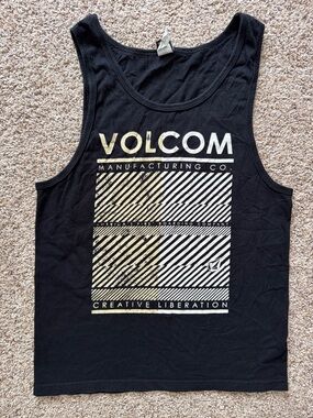 Volcom Black Tank Top with Yellowed White Graphic